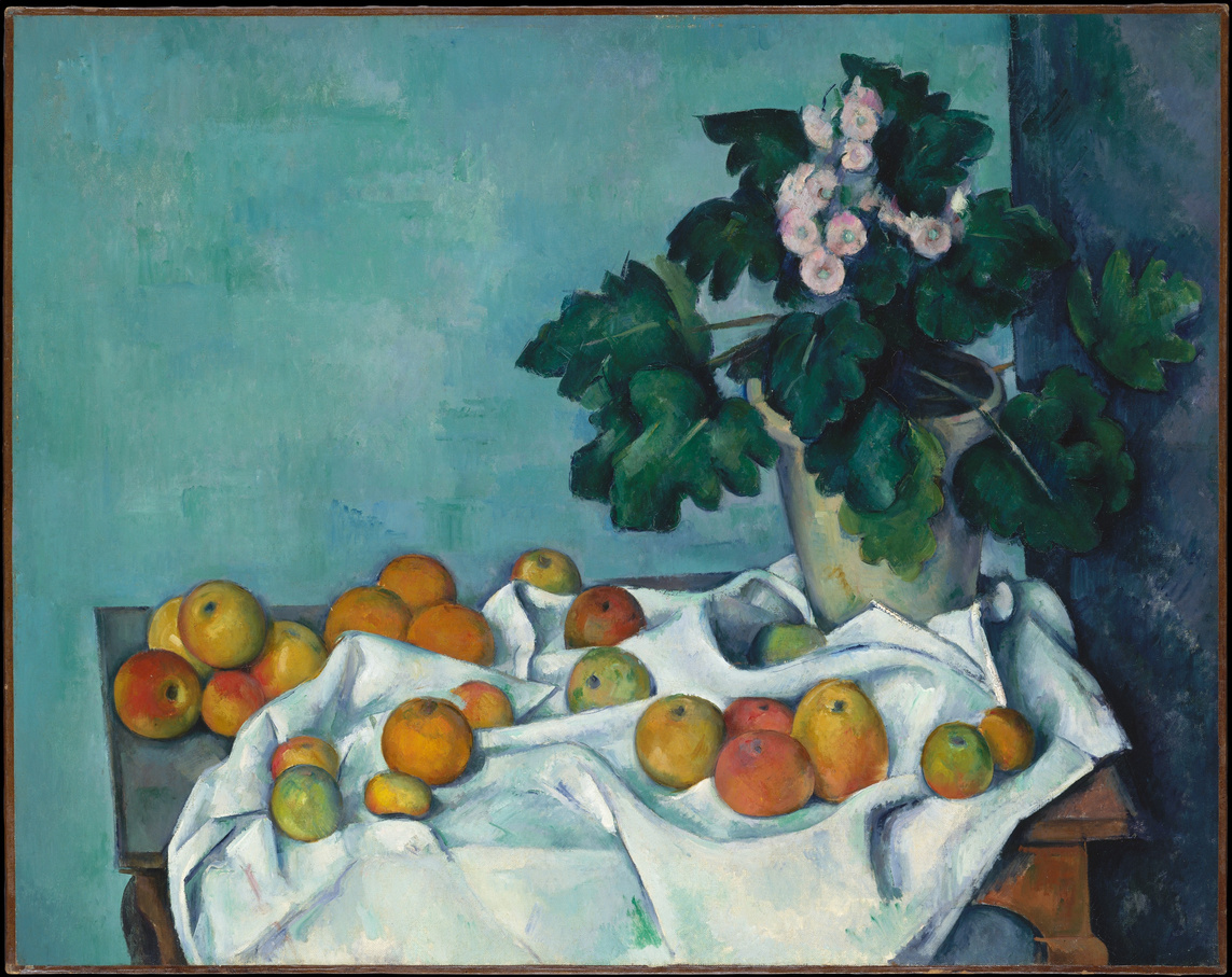 Still Life with Apples and a Pot of Primroses by Paul Cézanne, 1890. Courtesy of The Metropolitan Museum.